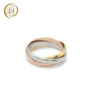 Hot Selling Simple Stainless Steel Jewelry Design Entwined Rings Tri Color Three Band Wedding Ring