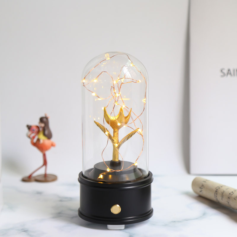Dôme en verre avec base noire pour Rose