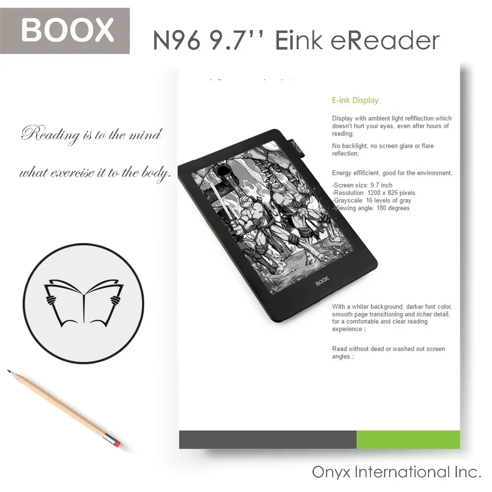 best 9.7 inch e-ink screen ebook reader digitzier with stylus or finger touch