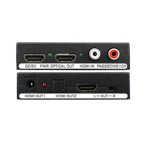 HDMI 1 Input 2 Output Audio Video Splitter With 2CH / 5.1CH Audio Extractor