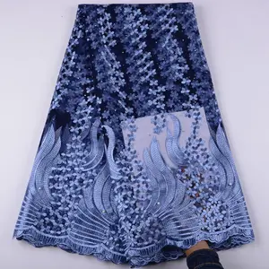 Mavi renk nijeryalı fransız dantel kumaşlar 2019 afrika tül dantel kumaş yüksek kalite afrika dantel düğün kumaş elbise için 1470