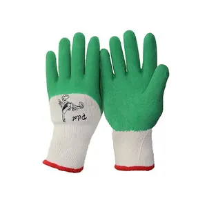 10 规格聚酯针织绿色乳胶涂层皱纹成品工作手套