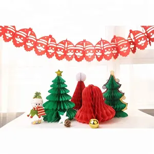 Panal de abeja verde para árbol de Navidad, sombrero de panal rojo, ventilador de copo de nieve blanco, guirnalda de papel para árbol de Navidad