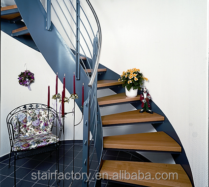 Европейская модная лестница изогнутой формы, стальная деревянная винтовая лестница, L-174