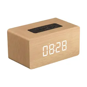 Diente azul con alarma de reloj Digital de madera V4.2 inalámbrico portátil 10W controlador doble altavoces LED tiempo pantalla TF-cad