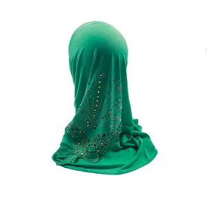 针织Amira Hijab设计穆斯林头戴朴素和蕾丝儿童头巾最新印花春夏秋季多色