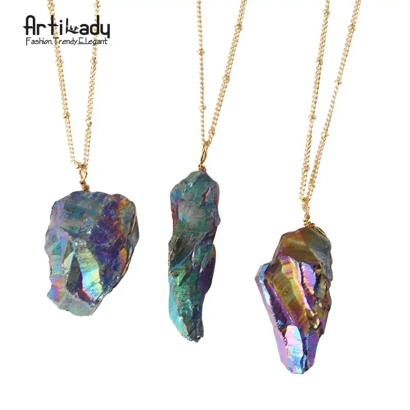 Artilady — collier avec pendentif en pierre naturelle multicolore pour femmes, chaîne, plaqué or, bon marché, vente en gros