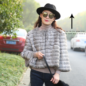 <span class=keywords><strong>Cappotto</strong></span> a righe lussuose a righe di coniglio con strisce incrociate a bottone singolo con maniche a tre quarti da donna - Product Image 5