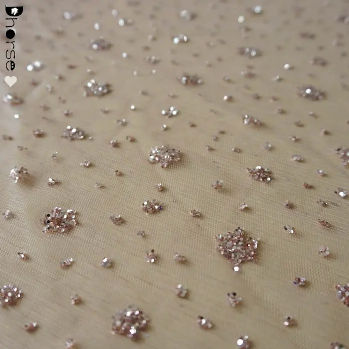 Vintage rose gold colored tulle fabric glitter sequin decorative lace fabric DHGL0922