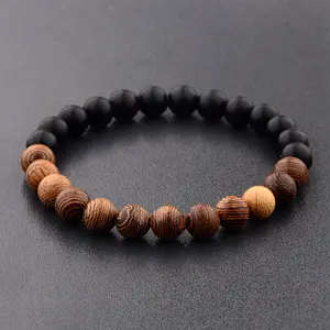 Gelang Manik-manik Kayu Alami Pria dan Wanita, Aksesori Yoga Doa Wanita Gelang Meditasi Etnik Hitam Baru 8Mm Vintage