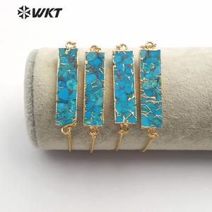 WT-B473 Delle Donne Dell'oro Dei Monili Del Braccialetto <span class=keywords><strong>Naturale</strong></span> Blu Vena Turchesi Braccialetto Rettangolo pietre di Forma di Collegamento Regolabile Braccialetto - Product Image 2