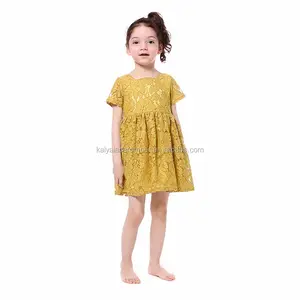 Factory Direct Senf Weiche Spitze Blumen rock Kinder Kleid Designs Sweet Style Baby Girl Party kleid