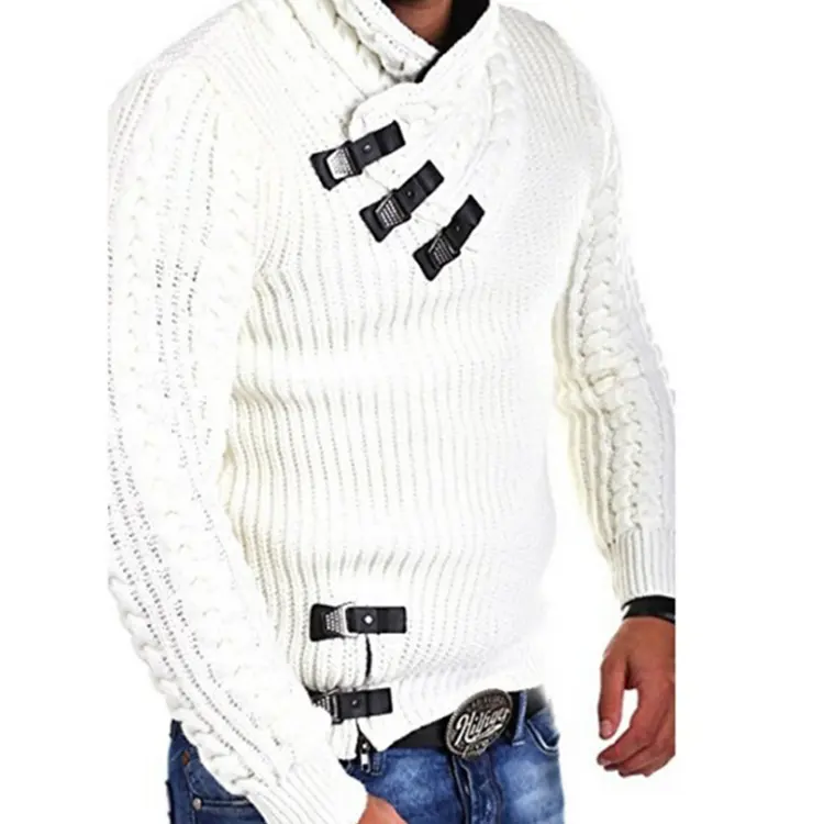 Mens Pullover Dolcevita A Maniche Lunghe Button Up Cavo Maglia A Coste Autunno Slim Fit Caldo Jumper Maglioni