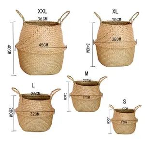 S M L XL XXL Woven Seagrass Belly Basket for Storage Plant Pot Basket and Laundry, Picnic and Grocery Basket