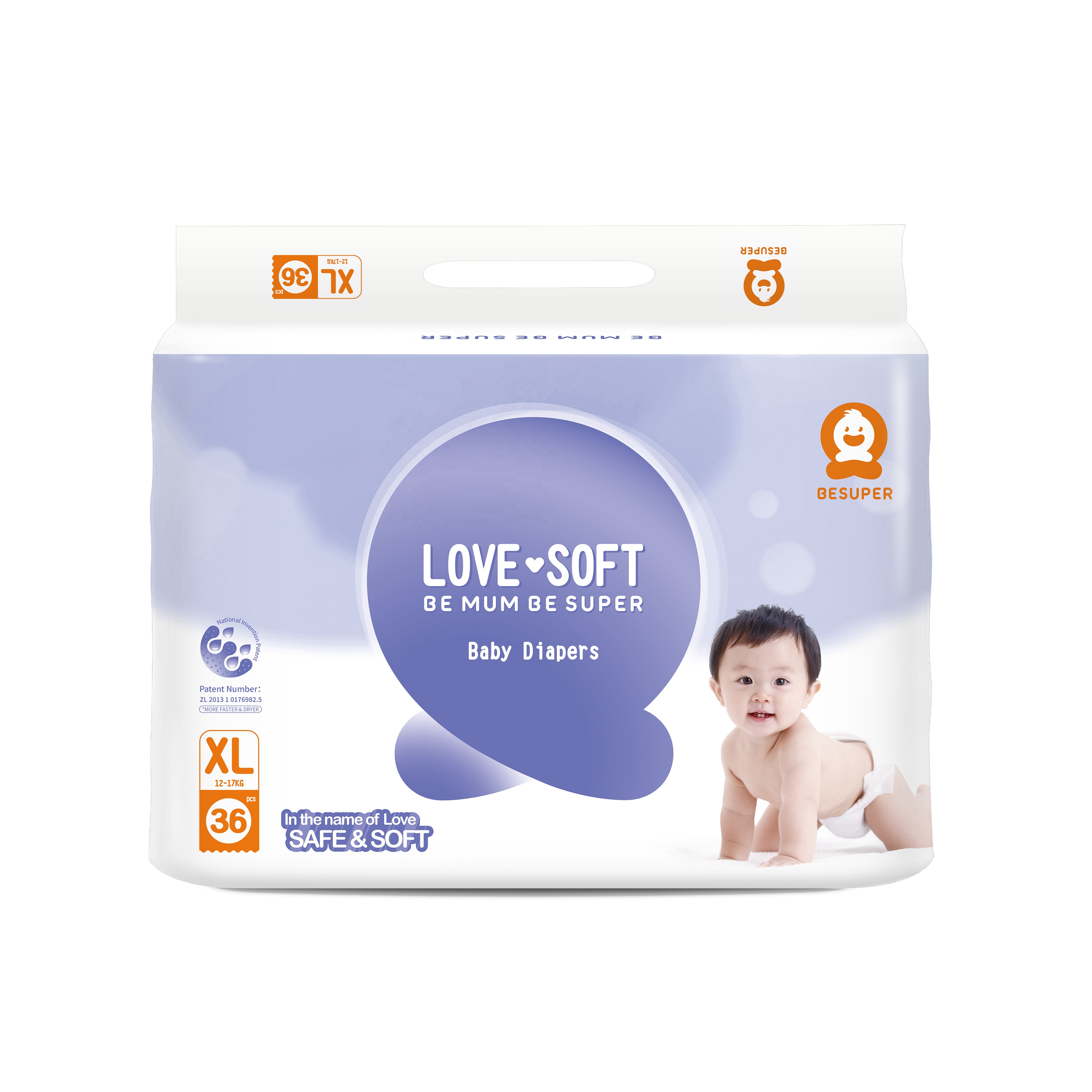 Сверхмягкие одноразовые детские подгузники высокого поглощения Besuper D0120 в тюках от золотых производителей XL36