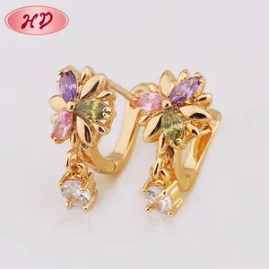 Quảng Châu hengdian số lượng lớn bán buôn mạ Vàng Zircon Bông tai đẹp nhất 24 carat vàng bông tai phụ nữ đồ trang sức