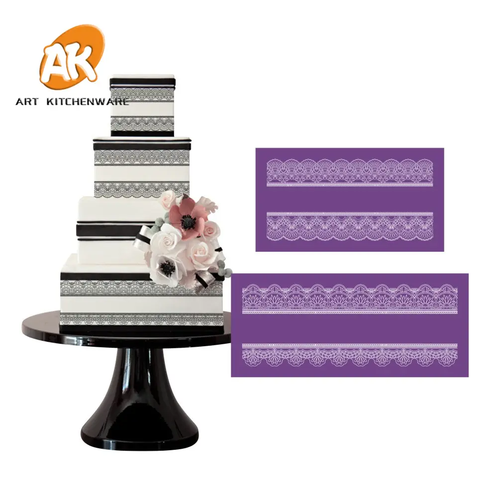 AK Fondant Cake Decorating tools Transparent Flower Icing Tools Wedding Birthday Cake Decorations Mesh Stencils Sets