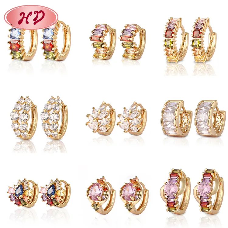 Boucles d'oreilles plaqué or 2015 saoudien 18 carats petites boucles d'oreilles huggie en or rose bijoux pour femmes avec zircon conçoit des modèles de bijoux pour femme