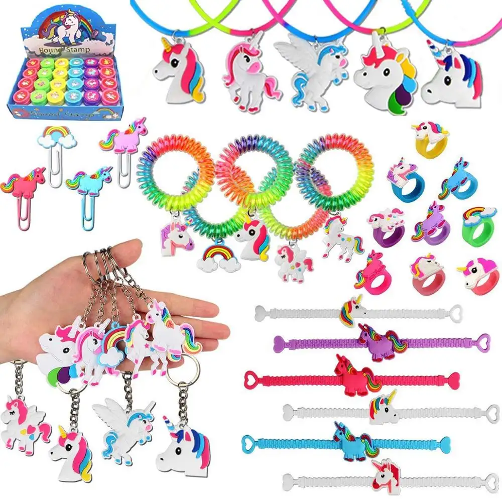 98pcs Unicorn Party Favors Toy Bracelet Rings Keychain Unicorn Birthday Party Supplies Gifts for Kids