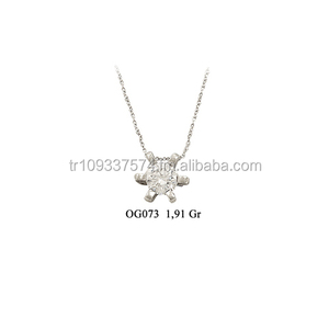 Sólido 14K oro blanco solitario diamante encanto collar joyería fina con circón piedra principal regalo de boda para mujeres hecho en Turquía - Product Image 1