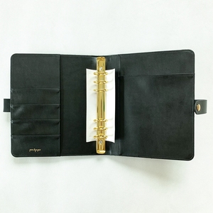 Вышитый ромбовидный планировщик, элегантный черный кожаный чехол для блокнота из искусственной кожи a5, золотистый, с <span class=keywords><strong>6</strong></span> кольцами - Product Image 3