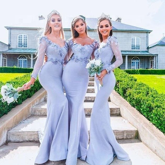 Vestido de dama de honor para chicas lavanda Floral moderno manga