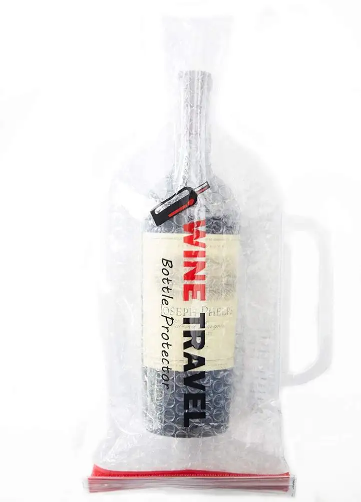 Saco de transporte plástico de proteção de garrafa de vinho com alça pvc bolha material laminado