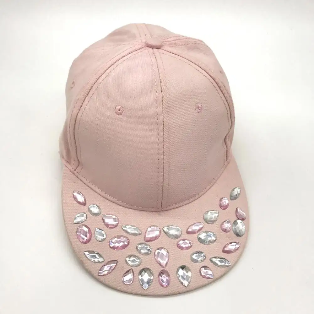 Topi bisbol anak perempuan, gaya baru dengan permata berkilau di visor topi bisbol