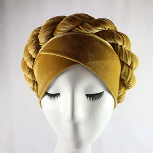 Bán sỉ tóc braid turban phụ nữ-HZM-18148 Phụ Nữ Nhung Turban Mũ Bện Đầu Quấn Châu Phi Bandana Twist Tóc Ban Nhạc Mũ