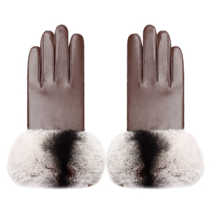 Moda polsino in pelliccia <span class=keywords><strong>di</strong></span> coniglio Touch Screen in <span class=keywords><strong>pelle</strong></span> <span class=keywords><strong>di</strong></span> <span class=keywords><strong>pecora</strong></span> da donna guanti in <span class=keywords><strong>vera</strong></span> <span class=keywords><strong>pelle</strong></span> Luvas - Product Image 4
