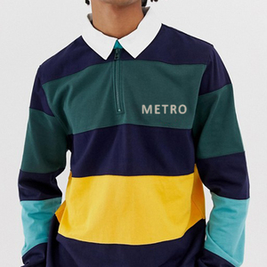 Venta caliente personalizar logotipo 100% algodón para <span class=keywords><strong>hombre</strong></span> a <span class=keywords><strong>rayas</strong></span> de manga larga camisas de polo de rugby camisas - Product Image 4
