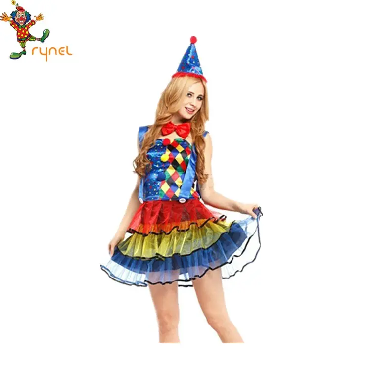 Kostum Halloween Kostum Badut Warna Permen untuk Wanita PGWC5052