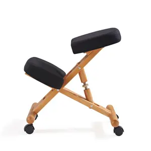HY5001-2 Wooden Kneeling Chair with Wheels, Adjustable Ergonomic Stool for Home and Office, Mobile Angled Posture Seat