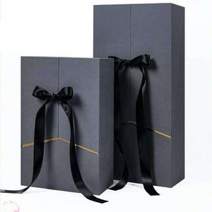 Boîte rigide en papier pour fleurs fraîches de haute qualité, cadeau de Noël et du Nouvel An de luxe, double ouverture, fermeture à ruban, revêtement UV noir - Product Image 6