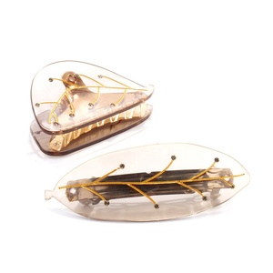De moda de las mujeres del pelo antiguo accesorios diamante pelo garras Clips transparente en forma de hoja de oro de Metal de la garra del pelo - Product Image 5