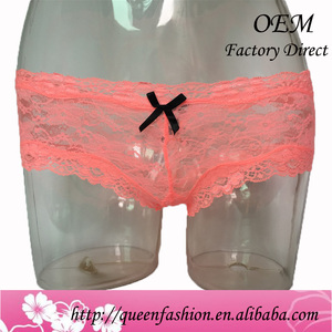 Boxer en dentelle Extra mince, sous-vêtement Sexy pour femmes, culotte avec nœud Transparent, Patchwork de 3 couleurs rose jaune bleu - Product Image 5