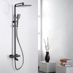 10 pouces <span class=keywords><strong>Grand</strong></span> Pommeau de Douche Noir Mat Ensembles de Douche avec Thermostatique Pluie - Product Image 2
