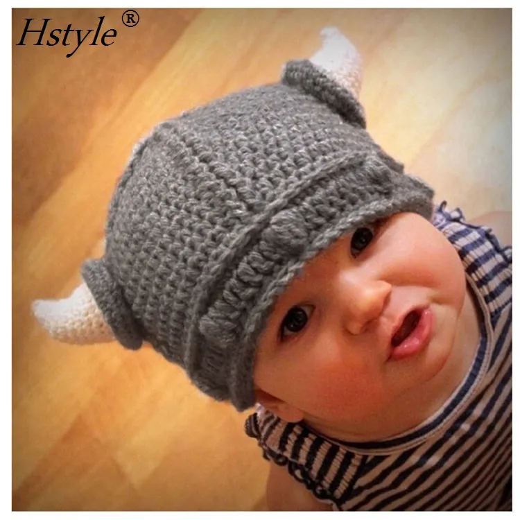 Kinder Infant Baby Winter Hut Handgemachte Häkeln Hüte Kid Viking Hörner Hut Gestrickte Kappen Snapback Swag Skullies Caps A117