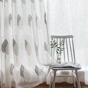 Simple Gris/Blanc Double feuilles Brodé Voile Rideaux pour la Chambre À Coucher Salon Tulle Fenêtre Rideaux