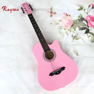 Cute Pink Gitar untuk Anak Wanita Wanita 38 Inch Basswood Praktek Gitar