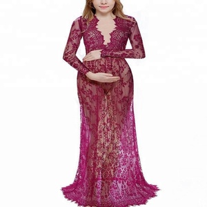 Venta al por mayor transparente 4XL accesorios de fotografía de maternidad Maxi vestido de encaje <span class=keywords><strong>ropa</strong></span> de embarazo vestidos de verano para embarazadas foto artística - Product Image 6