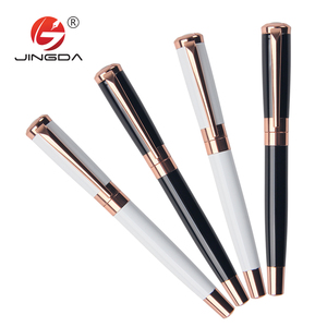 Stylo à bille roulante en métal imprimé logo personnalisé blanc noir rose doré 0.7mm largeur d'écriture cadeau d'affaires - Product Image 1