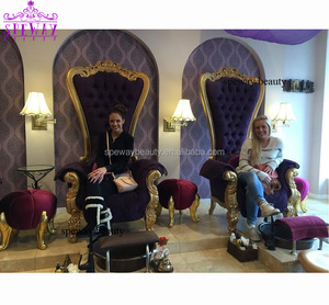 Fauteuil de pédicure en velours violet élégant pour salon de beauté avec logo - Product Image 6