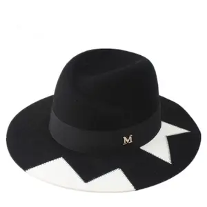 100% ผ้าขนสัตว์รู้สึกผู้หญิงผู้ชายสองสีออกแบบกว้าง Brim หมวก Fedora