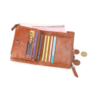 Portafoglio da <span class=keywords><strong>uomo</strong></span> in vera pelle con cerniera Vintage RFID di nuovo Design con finestra trasparente di breve durata - Product Image 4