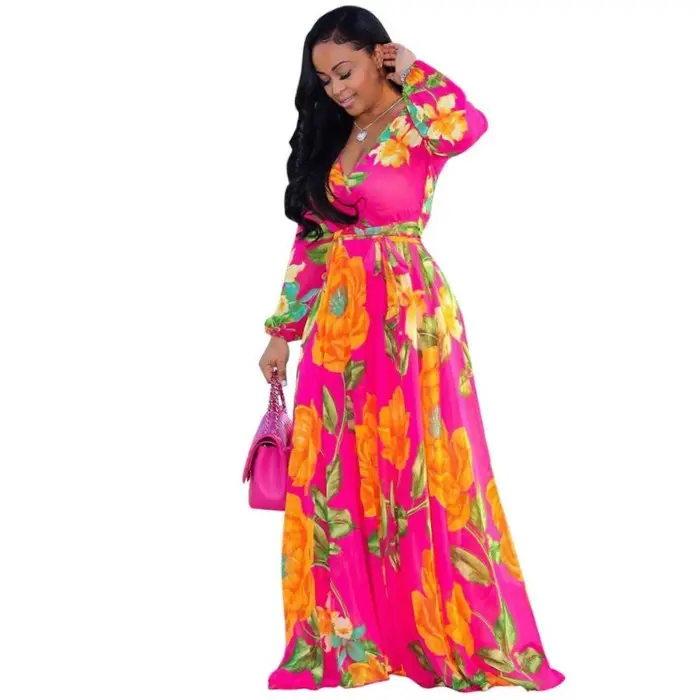 H 10% OFF Fashion Women Maxi Print Dresses Long Plus Size 3XL 4XL 5XL High Quality Summer Beach Wear Chiffon Woman Party Dress