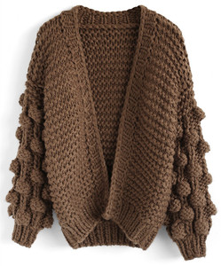 Custom Signore <span class=keywords><strong>Nero</strong></span> Oversize Slouchy Knit Pom Pom Maglia A Manica Lunga Maglioni <span class=keywords><strong>Cardigan</strong></span> - Product Image 6