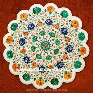 Tops de mesa con incrustaciones, hechos a mano, mármol blanco - Product Image 1