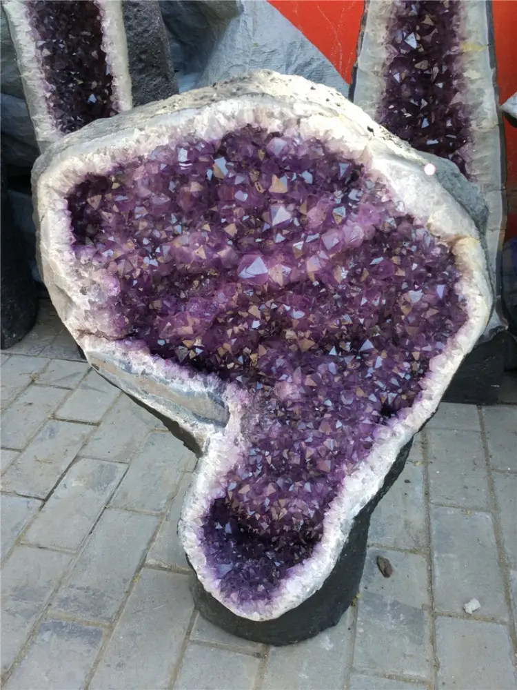 Large charming Amethyst Geode Cluster, Quartz Amethyst Geode slice with stands