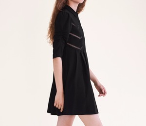 Ropa mujer 2017 otoño 3/4 reunidos manga camisa plisada vestido con incrustaciones calado recorte en la parte delantera - Product Image 4
